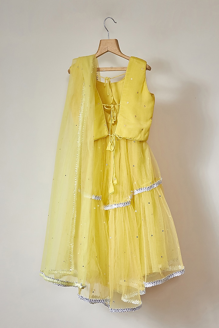 Haldi Yellow Tulle Gota Layered Lehenga Set For Girls by MAL The Stores at Pernia's Pop Up Shop