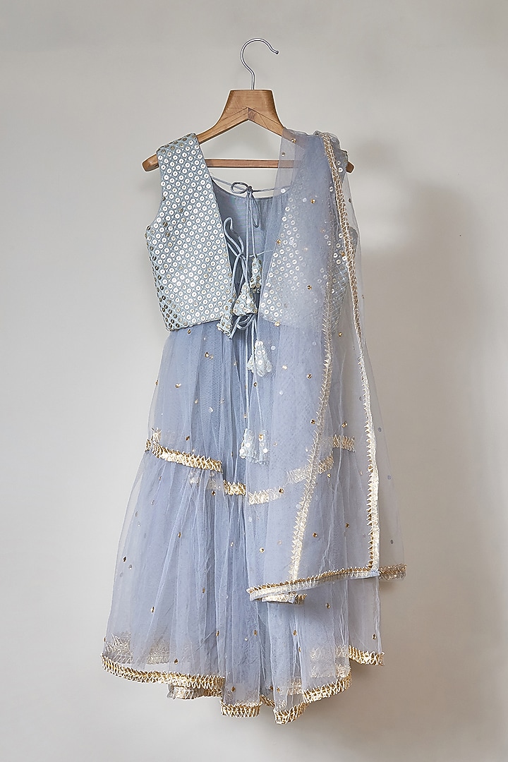 Dusky Lavender Tulle Gota Layered Lehenga Set For Girls by MAL The Stores at Pernia's Pop Up Shop
