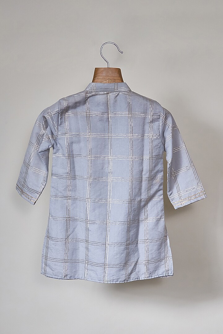 Dusky Grey Chanderi Gota Kurta Set For Boys by MAL The Stores at Pernia's Pop Up Shop