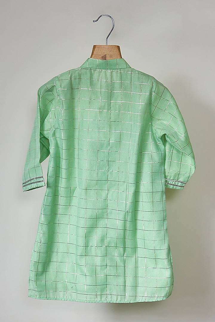 Pista Green Chanderi Checkered Kurta Set For Boys by MAL The Stores at Pernia's Pop Up Shop