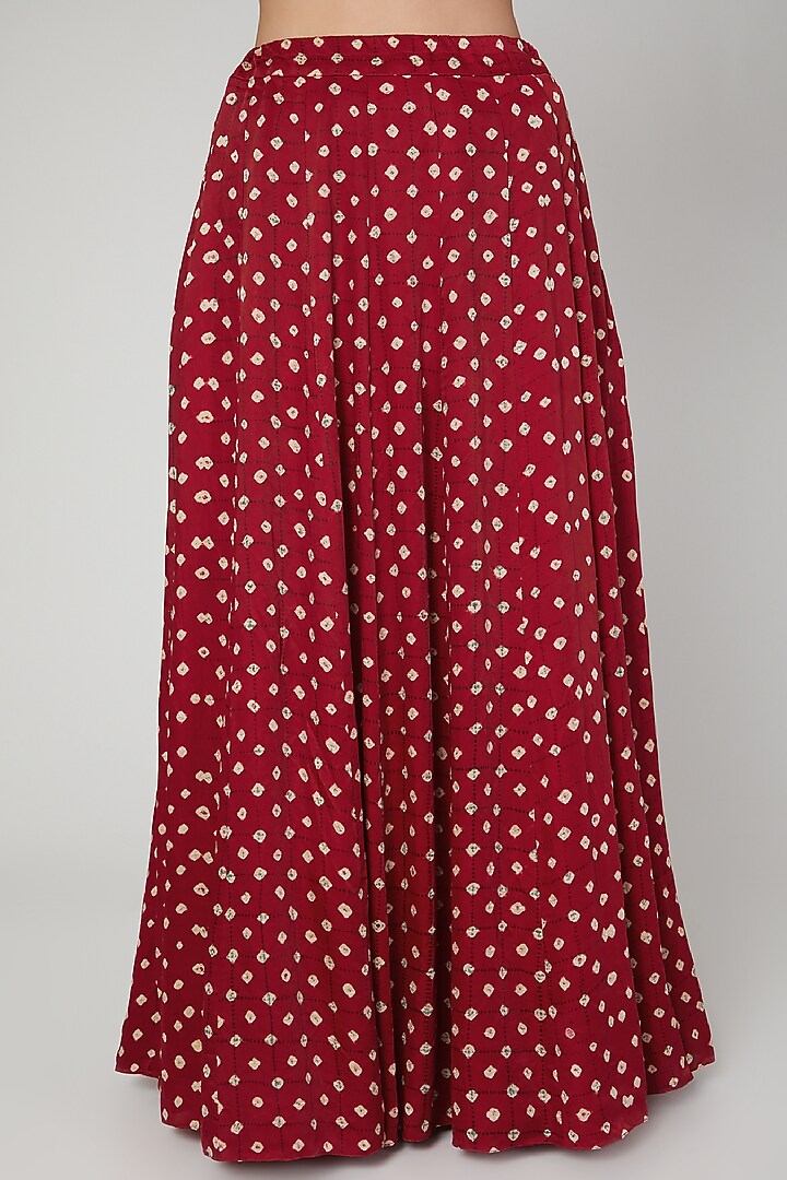 Red Bandhani Printed Wedding Lehenga Set by Manmeera at Pernia's Pop Up Shop