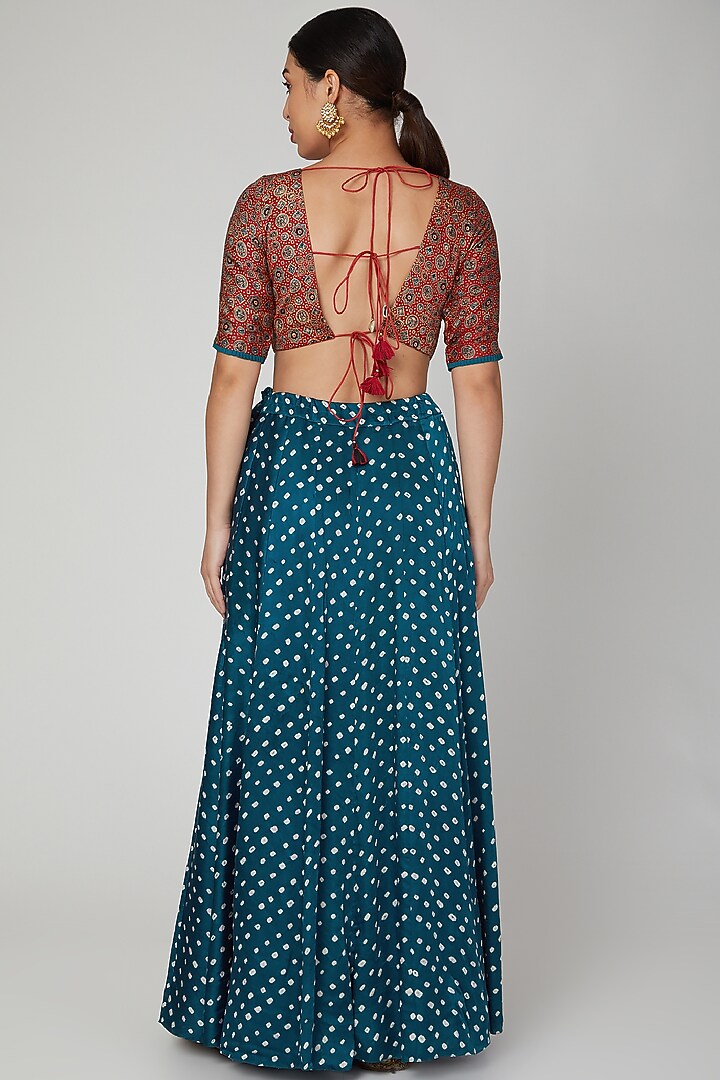 Cobalt Blue Bandhani Printed Wedding Lehenga Set by Manmeera at Pernia's Pop Up Shop
