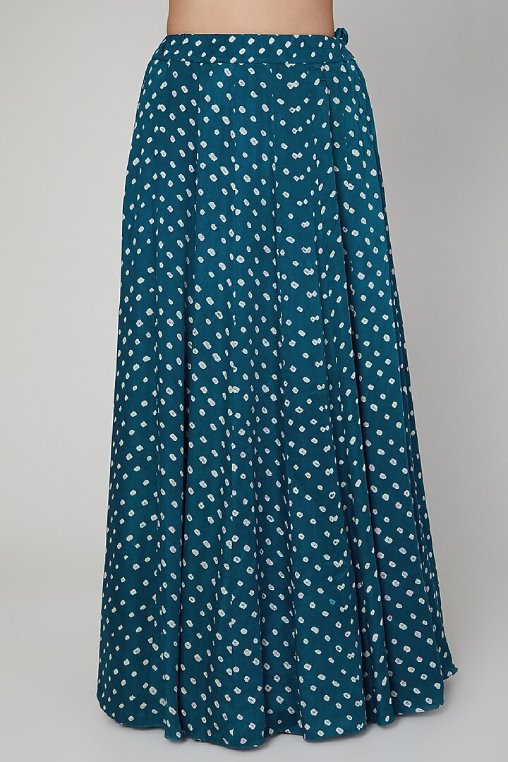 Cobalt Blue Bandhani Printed Wedding Lehenga Set by Manmeera at Pernia's Pop Up Shop