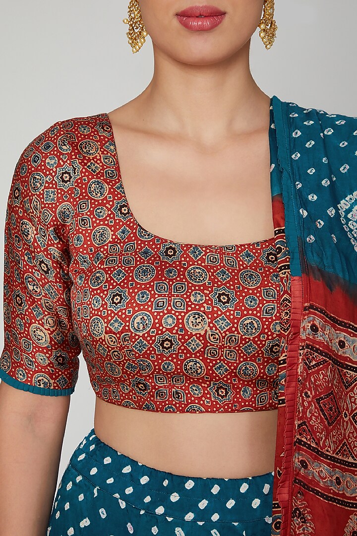 Cobalt Blue Bandhani Printed Wedding Lehenga Set by Manmeera at Pernia's Pop Up Shop