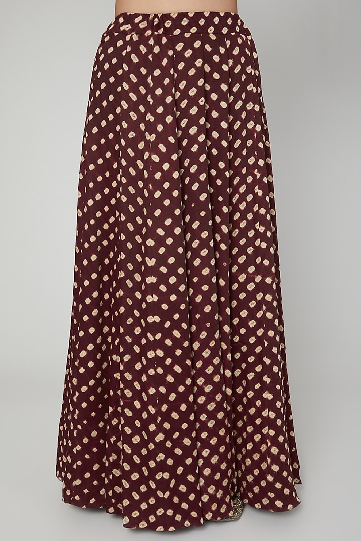 Wine Bandhani Printed Wedding Lehenga Set by Manmeera at Pernia's Pop Up Shop