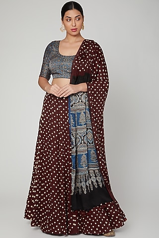 Maroon Bandhani Printed Lehenga Set by Manmeera
