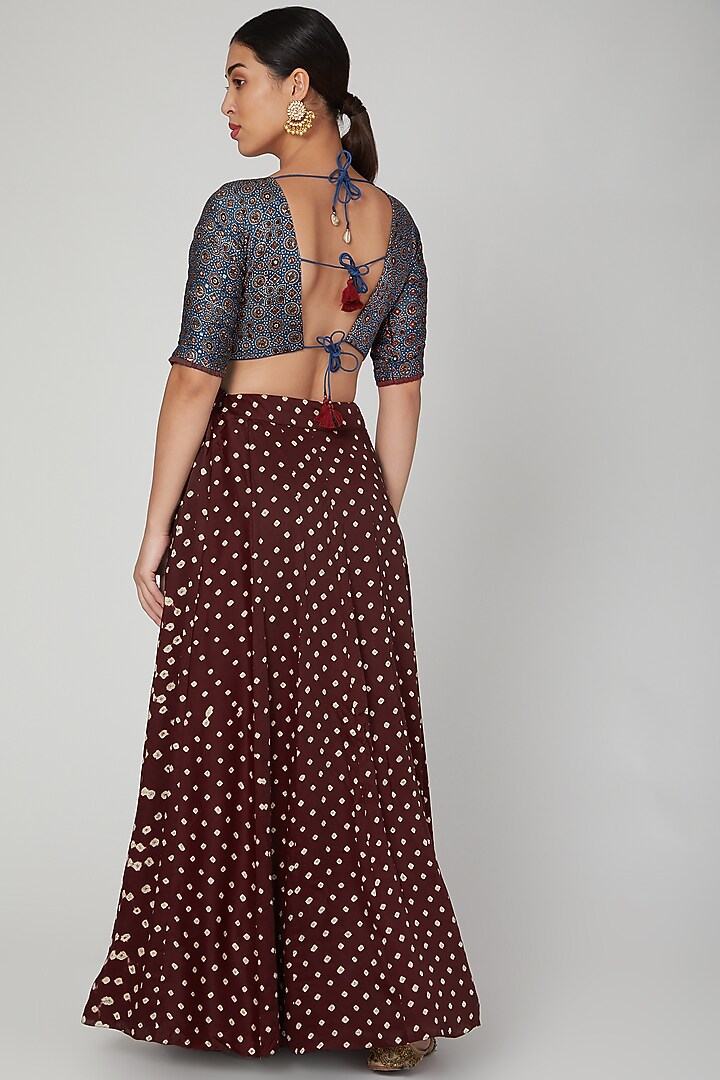 Maroon Bandhani Printed Wedding Lehenga Set by Manmeera at Pernia's Pop Up Shop