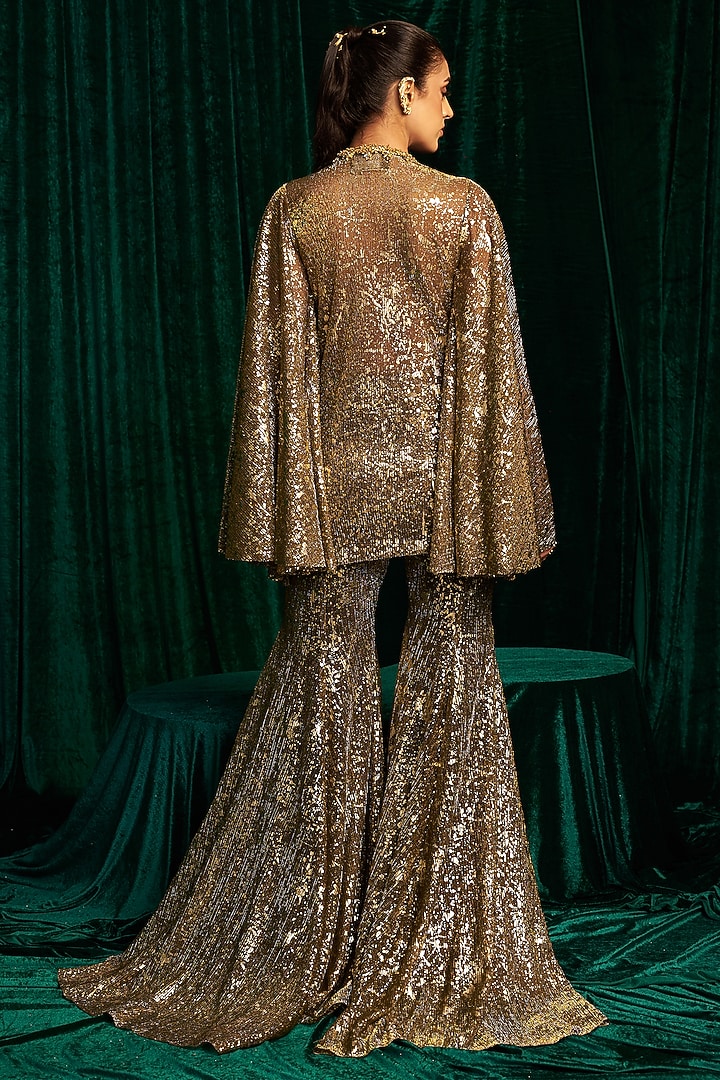 Black Crinkle Foil Sequin & Tassel Embroidered Wedding Sharara Set by MEHAK MAKHIJA at Pernia's Pop Up Shop