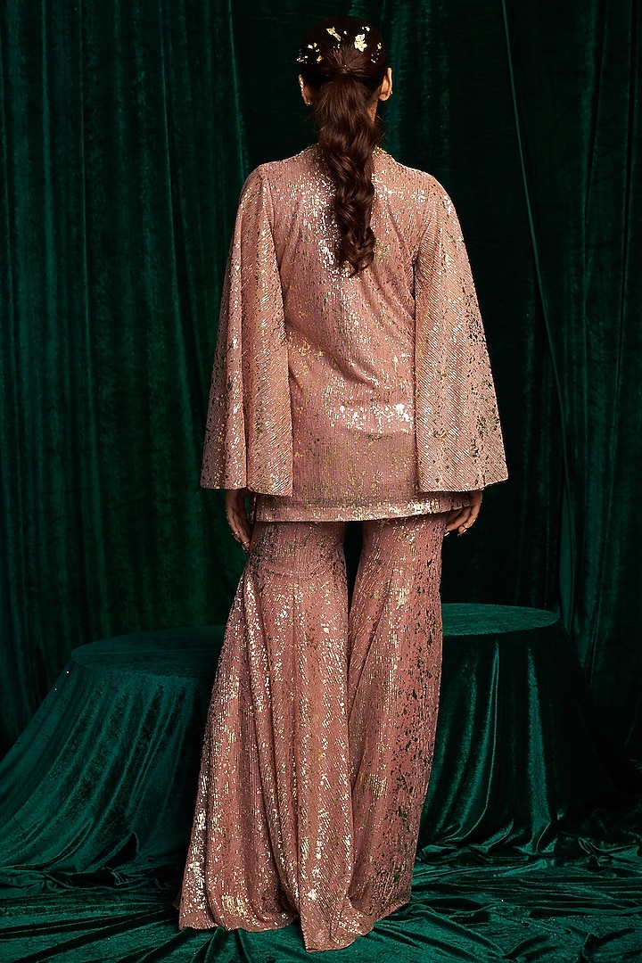 Pink Crinkle Foil Sequin & Tassel Embroidered Wedding Sharara Set by MEHAK MAKHIJA at Pernia's Pop Up Shop