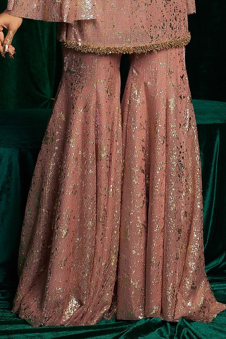 Pink Crinkle Foil Sequin & Tassel Embroidered Wedding Sharara Set by MEHAK MAKHIJA at Pernia's Pop Up Shop