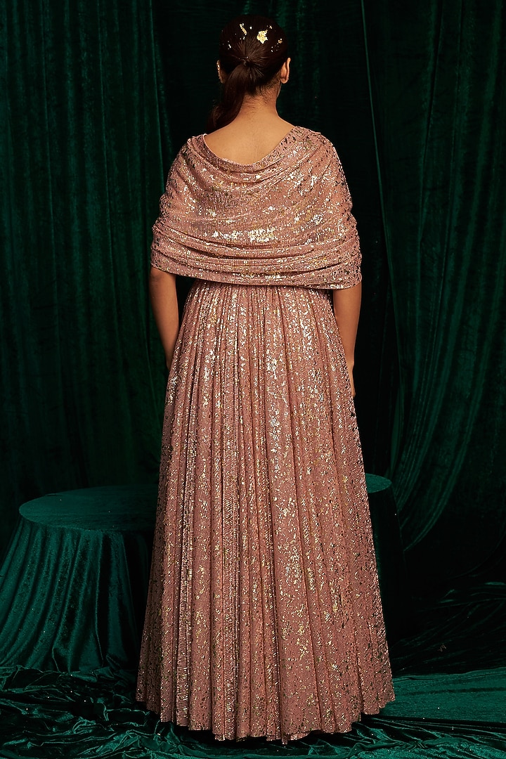 Pink Crinkle Foil Sequins Embroidered Corset Wedding Anarkali by MEHAK MAKHIJA at Pernia's Pop Up Shop