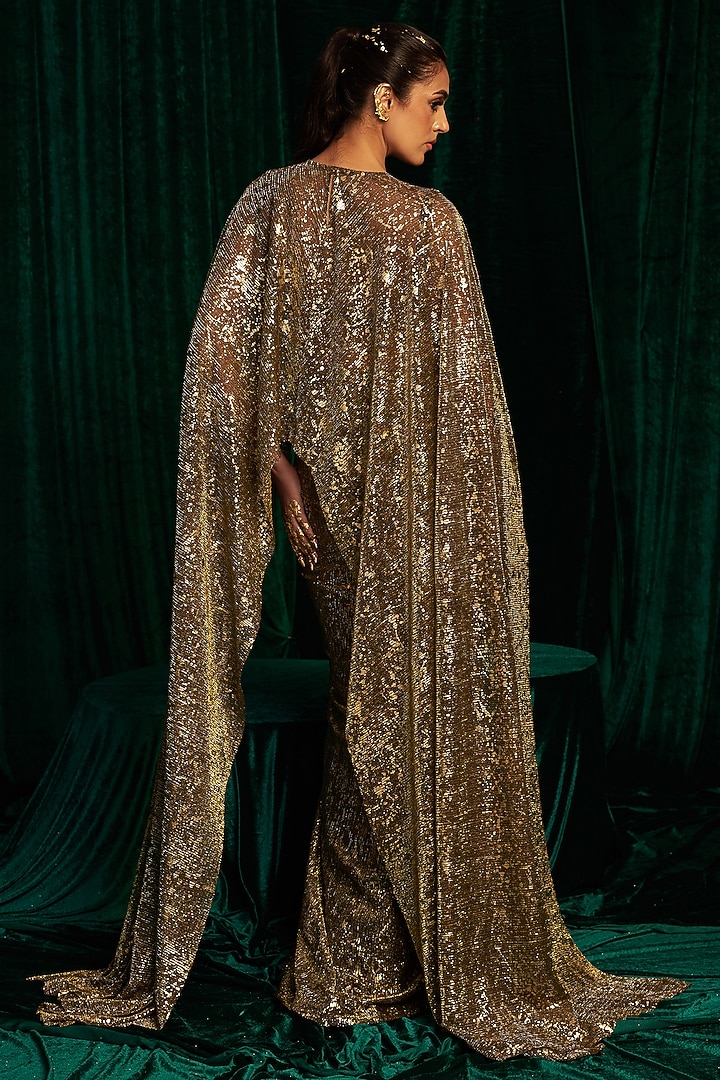 Black Crinkle Foil Sequins Embroidered Draped Skirt Set by MEHAK MAKHIJA at Pernia's Pop Up Shop