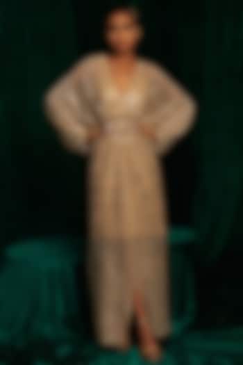 Gold Crinkle Foil Sequins Embroidered Kaftan by MEHAK MAKHIJA at Pernia's Pop Up Shop