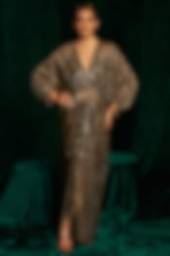 Black Crinkle Foil Sequins Embroidered Kaftan by MEHAK MAKHIJA at Pernia's Pop Up Shop