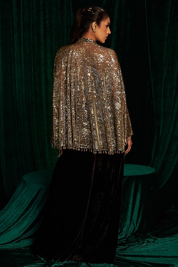 Golden Crinkle Foil Sequins Embroidered Jacket Set by MEHAK MAKHIJA at Pernia's Pop Up Shop