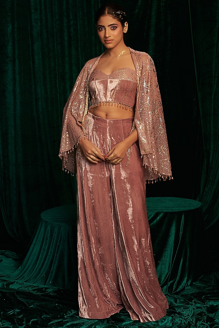 Pink Crinkle Foil Sequins Embroidered Jacket Set by MEHAK MAKHIJA at Pernia's Pop Up Shop