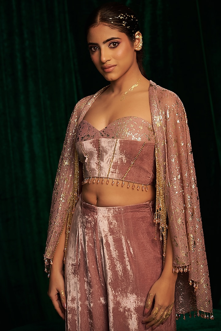 Pink Crinkle Foil Sequins Embroidered Jacket Set by MEHAK MAKHIJA at Pernia's Pop Up Shop
