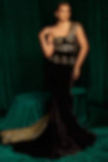 Black Velvet & Crinkle Foil Fish-Tail Skirt Set by MEHAK MAKHIJA at Pernia's Pop Up Shop
