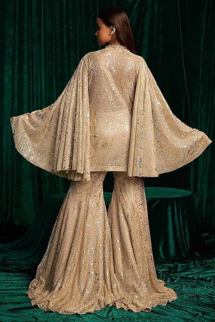 Gold Crinkle Foil Sequin Embroidered Wedding Sharara Set by MEHAK MAKHIJA at Pernia's Pop Up Shop