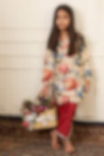 Multi-Colored Handwoven Chanderi Printed Kurta Set For Girls by Mamma Plz at Pernia's Pop Up Shop