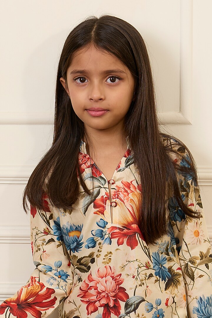 Multi-Colored Handwoven Chanderi Printed Kurta Set For Girls by Mamma Plz at Pernia's Pop Up Shop