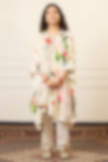 Multi-Colored Handwoven Chanderi Printed Kaftan Set For Girls by Mamma Plz at Pernia's Pop Up Shop