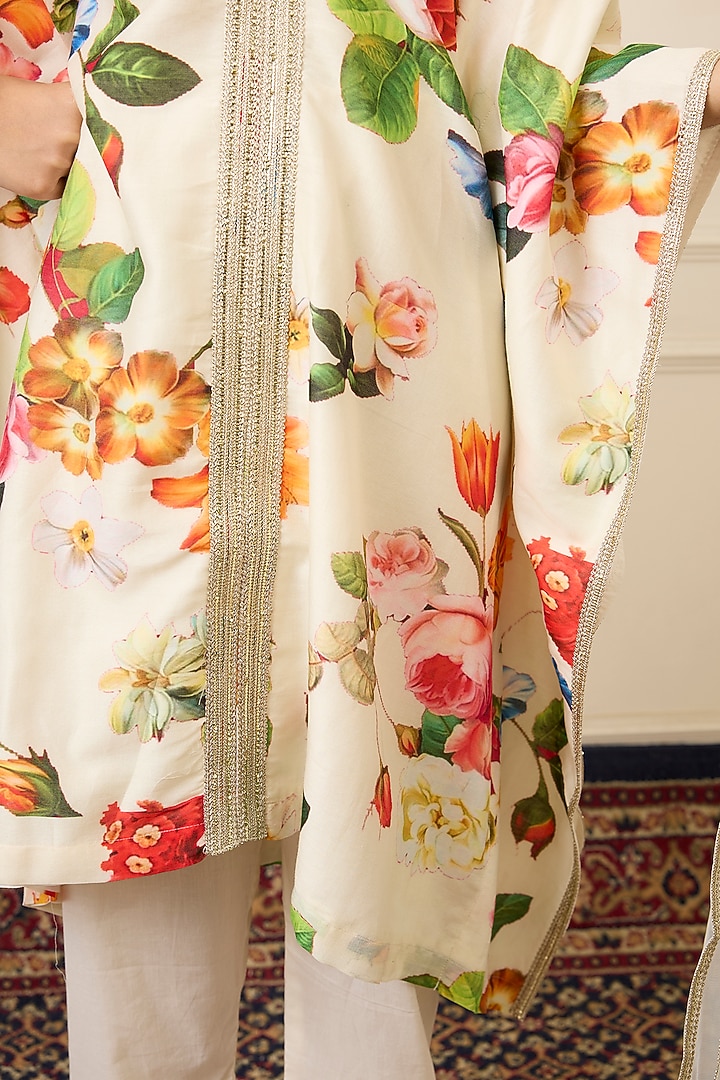 Multi-Colored Handwoven Chanderi Printed Kaftan Set For Girls by Mamma Plz at Pernia's Pop Up Shop