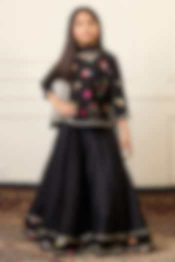 Black Handwoven Chanderi Lehenga Set For Girls by Mamma Plz at Pernia's Pop Up Shop