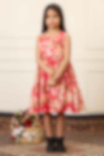 Pink Handwoven Chanderi Printed Dress For Girls by Mamma Plz at Pernia's Pop Up Shop