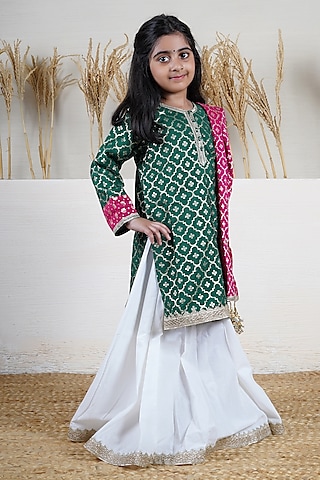 White Cotton Sharara Set For Girls by Mamma Plz