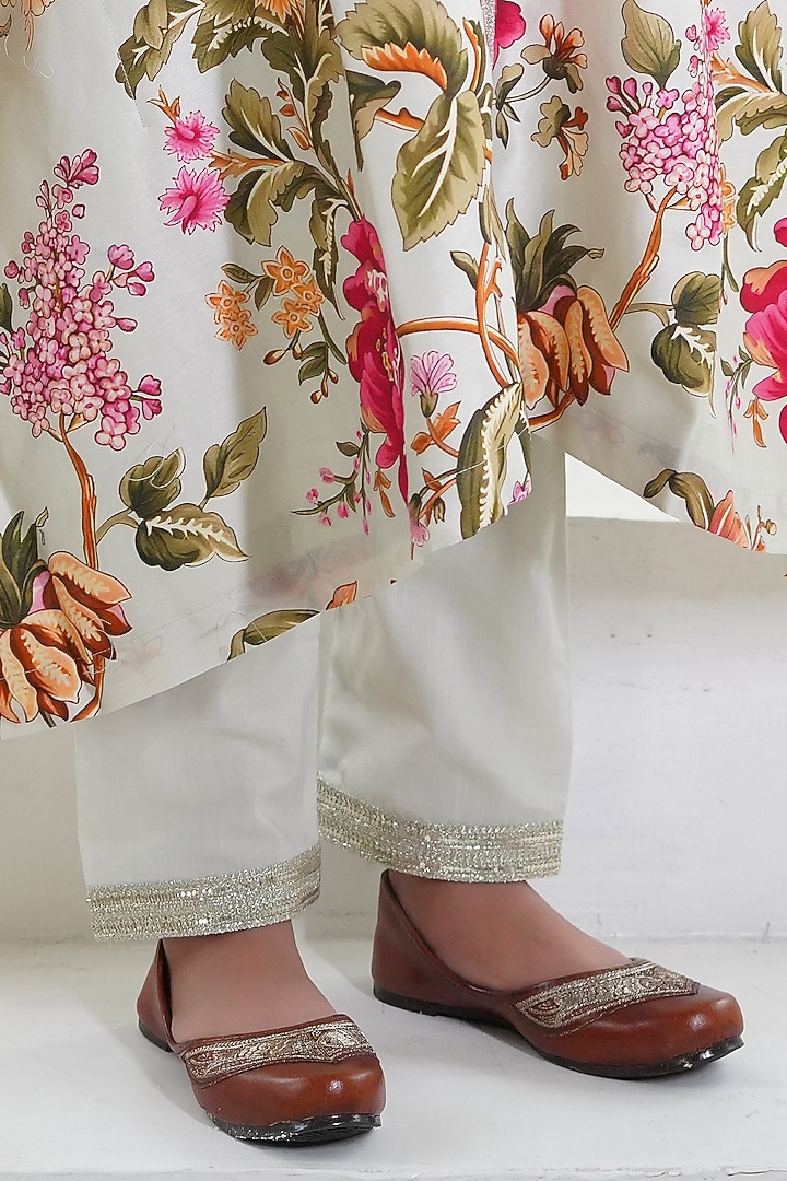 Green handwoven Chanderi Floral Printed Kaftan Set For Girls by Mamma Plz at Pernia's Pop Up Shop