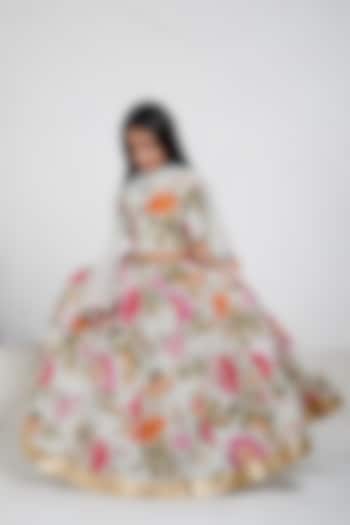 Light Green Handwoven Chanderi Floral Printed Lehenga Set For Girls by Mamma Plz at Pernia's Pop Up Shop