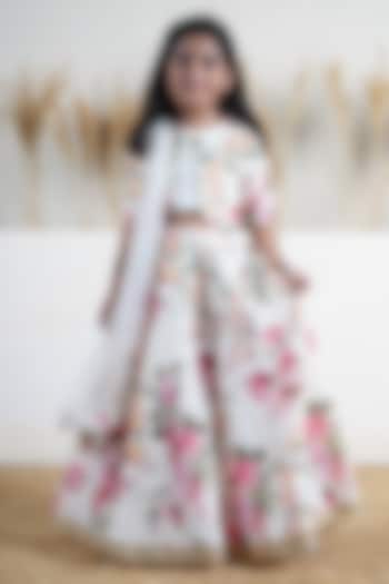 Ivory Handwoven Chanderi Floral Printed Lehenga Set For Girls by Mamma Plz at Pernia's Pop Up Shop
