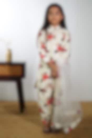 Ivory Handwoven Chanderi Floral Printed Dhoti Set For Girls by Mamma Plz at Pernia's Pop Up Shop