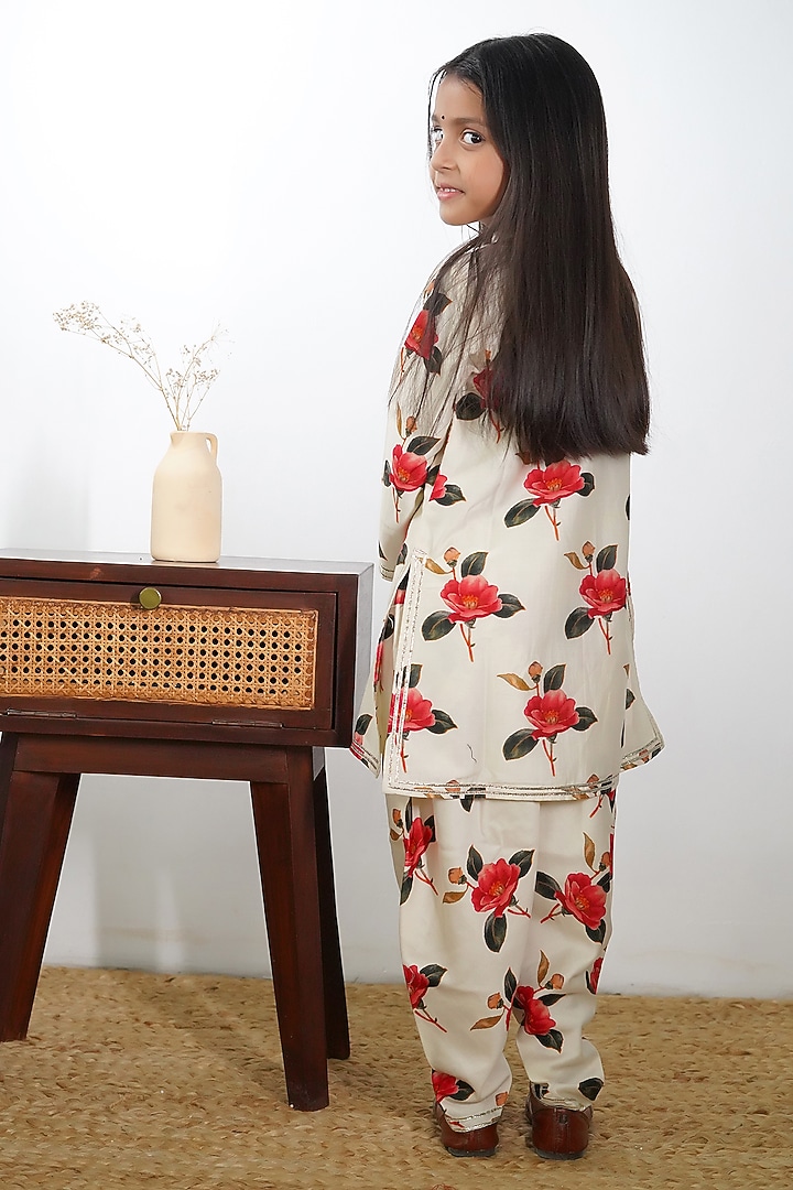 Ivory Handwoven Chanderi Floral Printed Dhoti Set For Girls by Mamma Plz at Pernia's Pop Up Shop