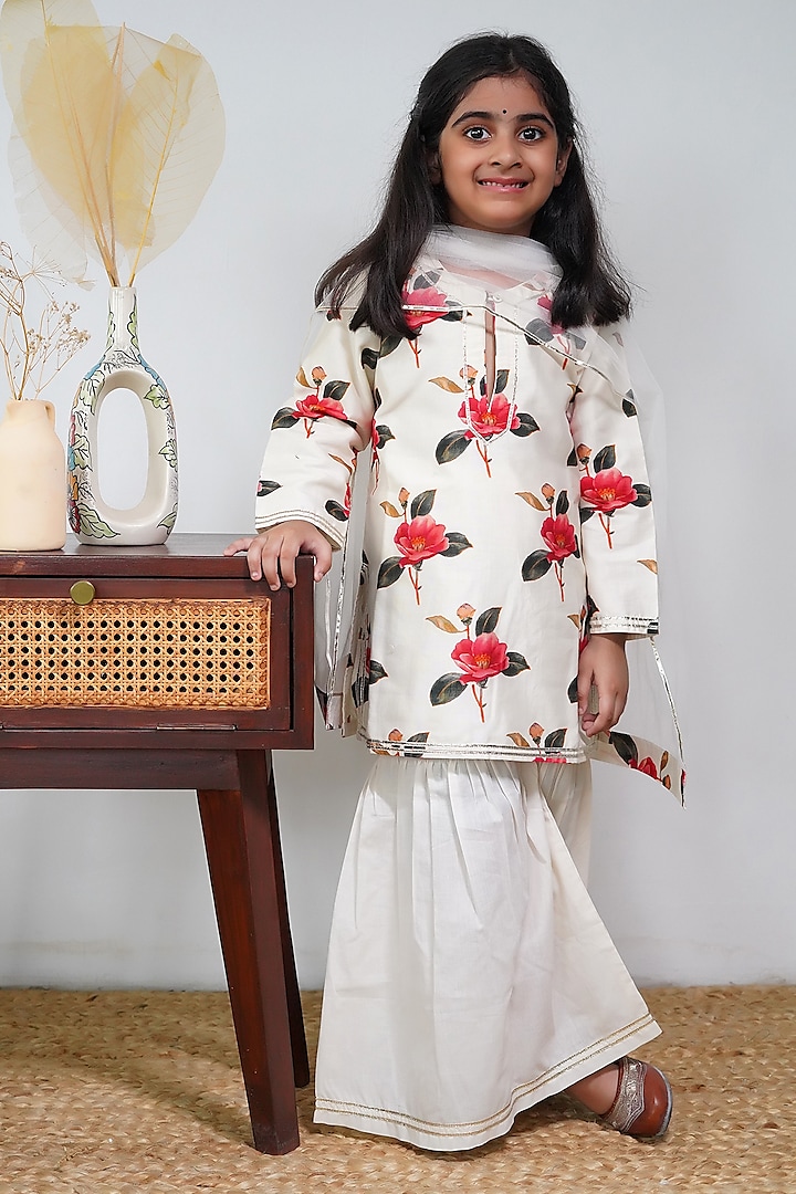 Ivory Handwoven Chanderi Sharara Set For Girls by Mamma Plz at Pernia's Pop Up Shop