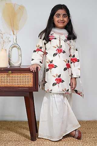 Ivory Handwoven Chanderi Sharara Set For Girls by Mamma Plz