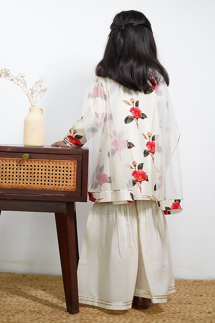 Ivory Handwoven Chanderi Sharara Set For Girls by Mamma Plz at Pernia's Pop Up Shop