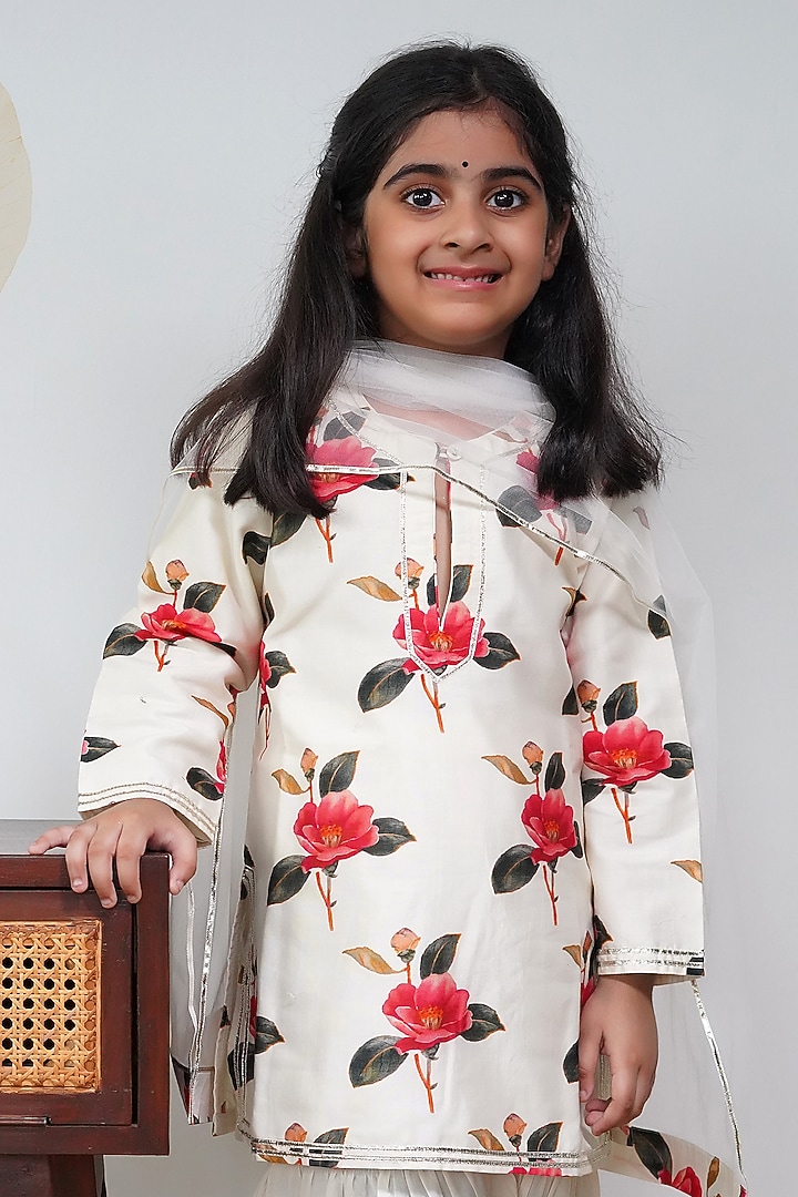 Ivory Handwoven Chanderi Sharara Set For Girls by Mamma Plz at Pernia's Pop Up Shop