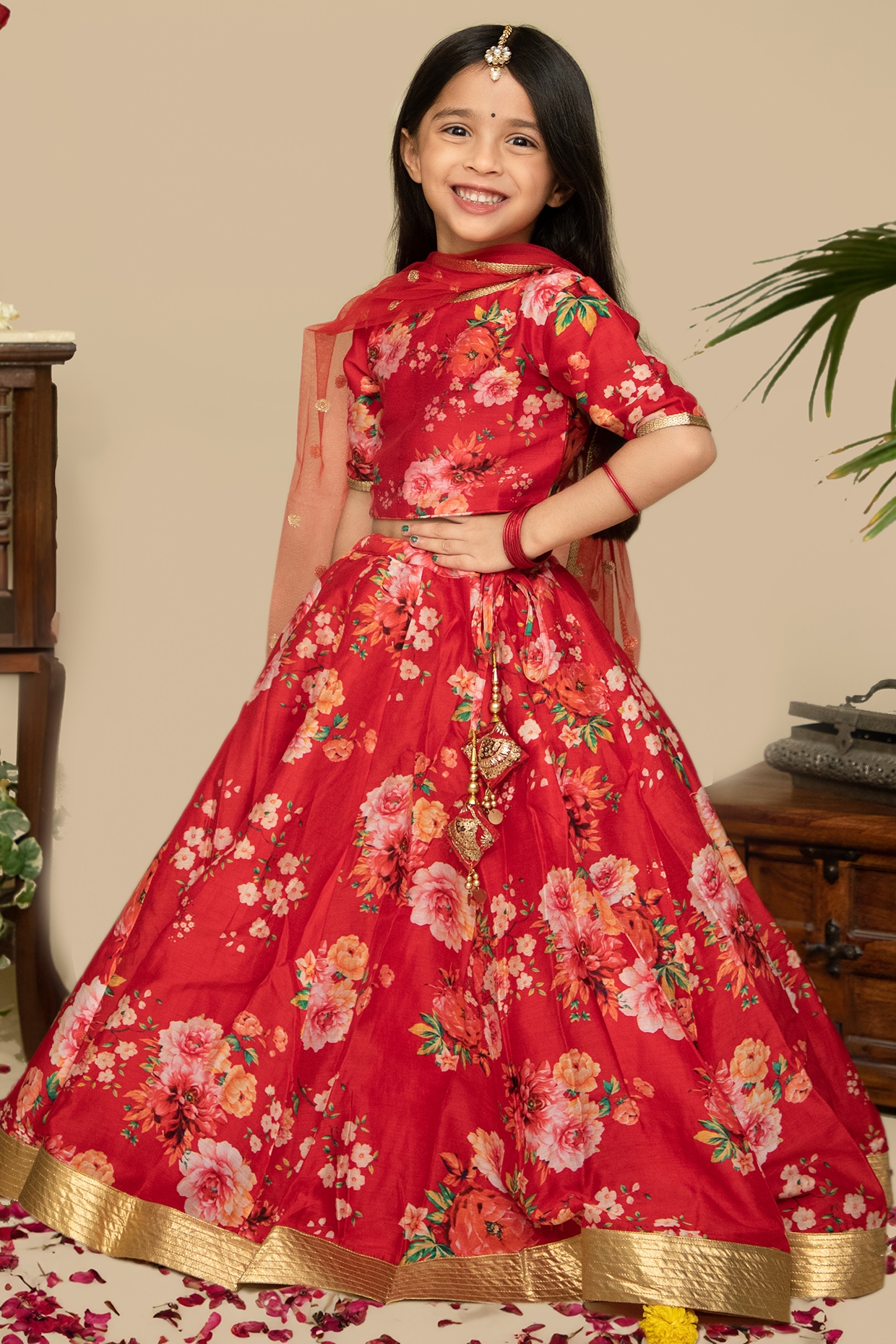 Red Embroidered Lehenga Set For Girls Design by Piccolo at Pernia's Pop Up  Shop 2024