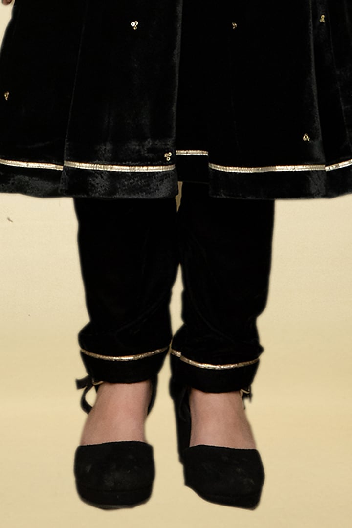 Black Velvet Embroidered Anarkali Set For Girls  by Mamma Plz at Pernia's Pop Up Shop