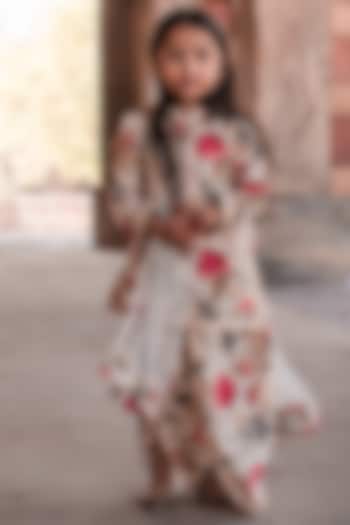 Ivory Handwoven Chanderi Floral Dhoti Set For Girls by Mamma Plz