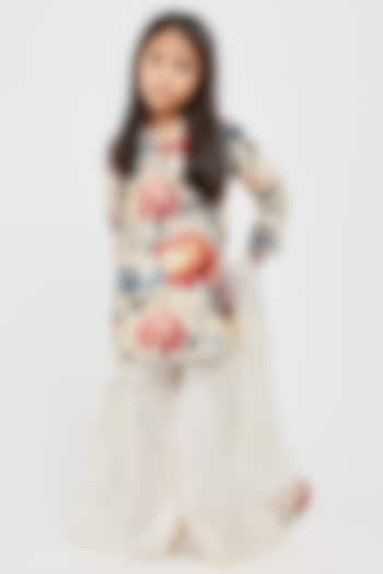 Ivory Handwoven Chanderi Floral Printed Sharara Set For Girls by Mamma Plz at Pernia's Pop Up Shop