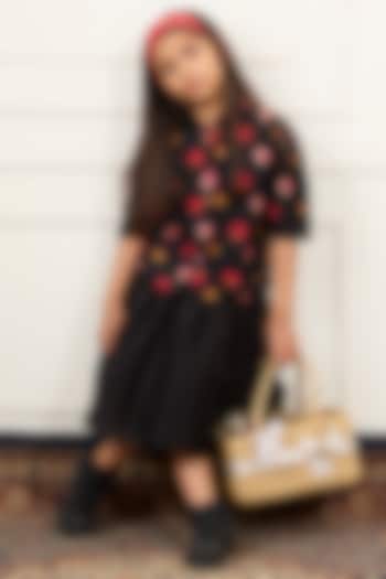 Black Handwoven Chanderi Skirt Set For Girls by Mamma Plz at Pernia's Pop Up Shop