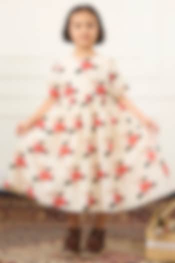 Ivory Handwoven Chanderi Digital Floral Printed Dress For Girls by Mamma Plz at Pernia's Pop Up Shop