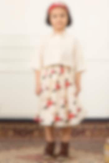 Ivory Handwoven Chanderi Floral Printed Skirt Set For Girls by Mamma Plz at Pernia's Pop Up Shop