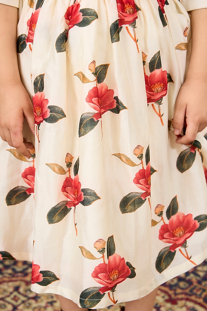 Ivory Handwoven Chanderi Floral Printed Skirt Set For Girls by Mamma Plz at Pernia's Pop Up Shop