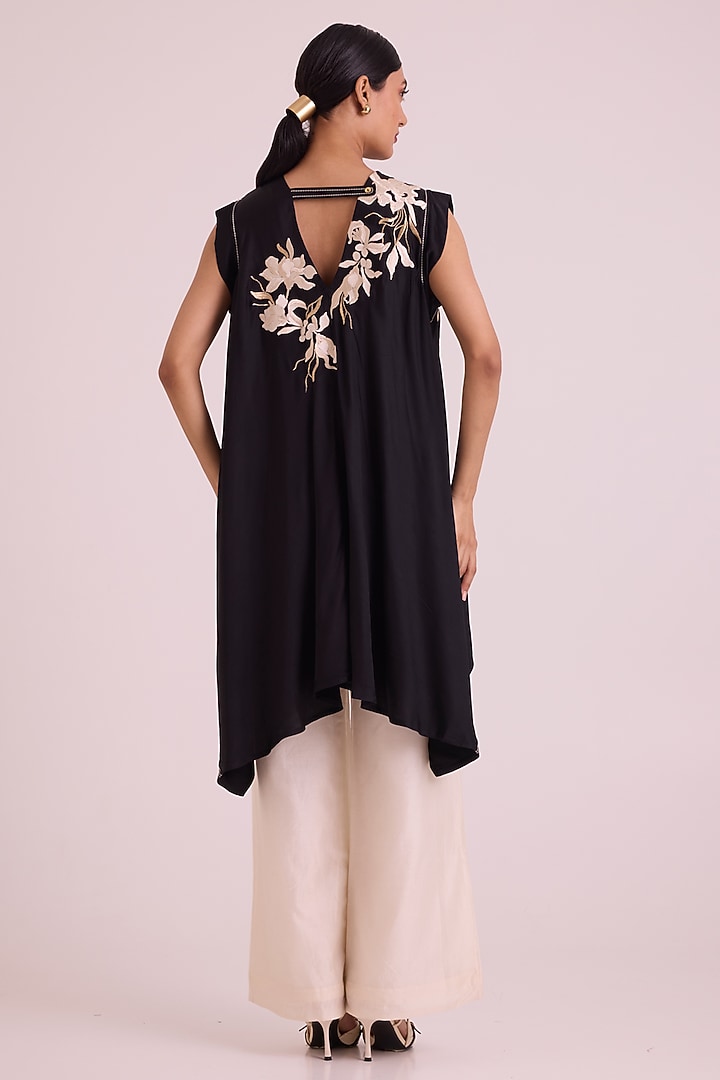 Ivory Chanderi Silk Floral Embroidered Pant Set by MADDER MUCH at Pernia's Pop Up Shop