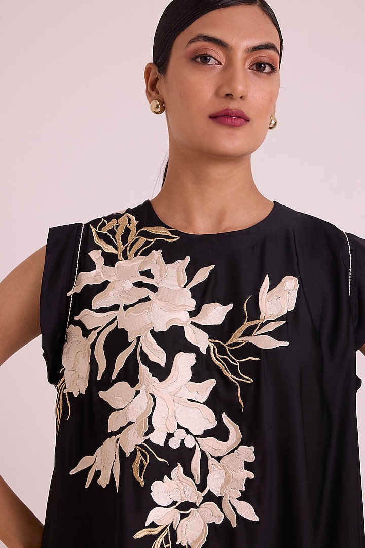 Ivory Chanderi Silk Floral Embroidered Pant Set by MADDER MUCH at Pernia's Pop Up Shop