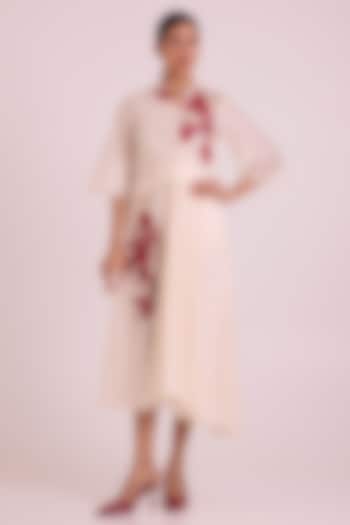 White Handloom Chanderi Silk Floral Vacation Dress by MADDER MUCH at Pernia's Pop Up Shop